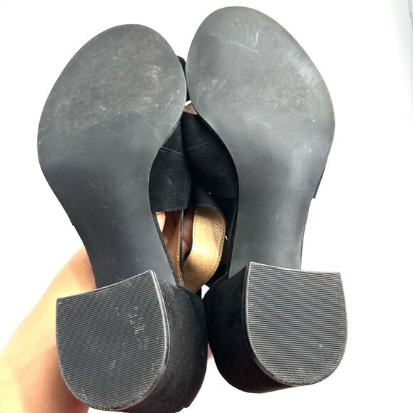 BP Nordstrom Black Suede Leather Strappy Buckle Zipper Back Open Toe Sandal 10 - Picture 6 of 7